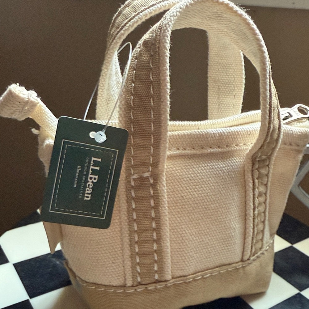 L.L. Bean Mini Canvas Tote in Beige Cream bag charm keychain - Picture 5 of 9
